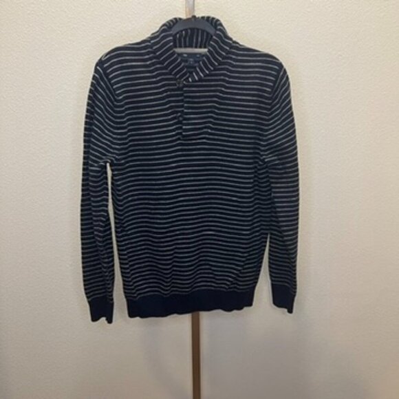 Gap Cozy Shawl Collar Sweater Navy Blue & White Size Medium - Picture 1 of 8